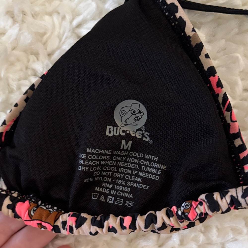 Pink Leopard Print Triangle Bikini Top with Matching Swim Shorts - Picture 3 of 3